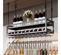 Porta in vetro a bottiglia di vino sospesa, moderno scaffali di vino su soffitto in metallo per il display per bar, bottiglie di vino Cafe, scaffali di stoccaggio galleggianti tazze di vino a poppa,