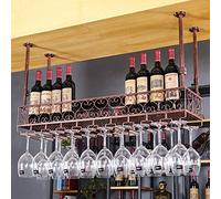 Porta in vetro di vino a sospensione del portabottiglie, portabottiglie di vino retrò vintage in metallo con rastrelumichi di calice unità barre per ripiani galleggianti altezza regolabile/60 * 25 cm