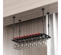 Porta in vetro e scaffale per portabottiglie industriali, barra di vetro di vino a soffitto regolabile, griglia in metallo e porta in vetro, piattaforma di vino per bottiglia di ferro (dimensioni: