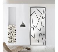 Porta in vetro per interni con cerniera, modello Atlas, vetro di sicurezza temperato satinato da 8 mm, decorazione nera, cornice a L, adatta per apertura 90 x 198 cm