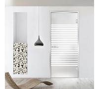 Porta in vetro per interni con cerniera, modello Bali, vetro di sicurezza temperato satinato da 8 mm, decorazione bianca, cornice a L, adatta per apertura 90 x 198 cm