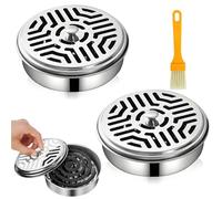 Porta Incenso 2 pz, Acciaio Inox Porta Zampirone Round Incenso Coil Holder con Copertura per Giardino domestico, con Spazzola di Pulizia
