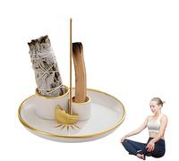 Porta Incenso 4 In 1 Luna, Palo Santo Bruciatore, Multifunzionale Bruciatore Incenso Porta Palo, Vassoio Raccogli Cenere In Ceramica per la Decorazione Domestica, la Meditazione e lo Yoga