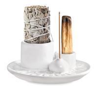 Porta incenso 4 in 1 per ogni incenso, supporto Palo Santo, supporto per bastoncini di incenso, supporto per bastoncini di incenso, salvia bianca per affumicare, per yoga/meditazione (bianco)