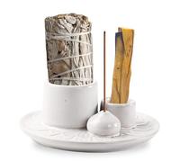 Porta Incenso 4 in 1, Porta Incenso in Ceramica, Porta Palo Santo, Vassoio Raccogli Cenere in Ceramica, Supporto per Salvia, Portancamera Di Incenso, Ciotola Di Incenso per Meditazione E Yoga
