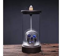 Bruciatore di incenso a flusso inverso, in ceramica, per coni di incenso, con teschio, cascata, decorazione per la casa, regalo artigianale, con 10 coni gratuiti