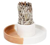 Porta incenso alla salvia - foro da 4,1 cm, ciotola in ceramica per sbavature e supporto - bianco e arancione