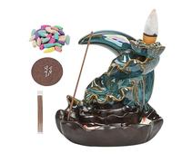 Porta Incenso Del Luna, Portaincenso Bruciatore Di Incenso Di Riflusso, Ceramica Bruciatore Incenso Con 20 Coni D'incenso e 30 Bastoncini D'incenso e 1 Pinzetta e 1 Tappetino (Blu)