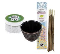 Porta incenso in ghisa nera e sabbia bianca + Incenso indiano con Patchouli