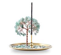 Porta incenso per bastoncini, con pietra di cristallo curativa, bruciatore di incenso per albero dei soldi, per yoga, meditazione e decorazione della casa (verde)