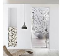Porta interna in vetro a cerniera Studio Silver, modello albero, vetro di sicurezza temperato trasparente da 8 mm, decorazione nera, cornice a L, adatta per apertura 80 x 198 cm