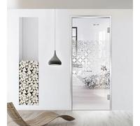 Porta interna in vetro con cerniera, colore argento, modello Verona, vetro di sicurezza temperato trasparente da 8 mm, decorazione a Z, cornice a Z, adatta per apertura 80 x 198 cm