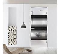 Porta interna in vetro con cerniera, modello Bali, vetro di sicurezza trasparente da 8 mm, decorazione nera, cornice a L, adatta per apertura 80 x 198 cm