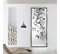 Porta interna in vetro con cerniera, modello dance, vetro di sicurezza temperato satinato da 8 mm, decorazione nera, cornice a L, adatta per apertura 90 x 198 cm