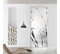 Porta interna in vetro con cerniera, modello Rock, vetro di sicurezza temperato satinato da 8 mm, decorazione nera, cornice a L, adatta per apertura 90 x 198 cm