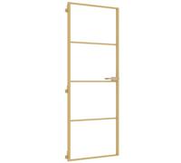 Porta interna sottile, dorata, 76 x 201,5 cm, telaio in alluminio temperato, design moderno, con manico e materiale di fissaggio per la transizione, durevole, robusto, traslucido, facile da montare
