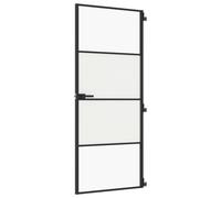 Porta interna sottile, nero, 83 x 201,5 cm, in vetro temperato, anta in alluminio, con manico e materiale di fissaggio, per telaio in legno, transizione moderna con trasmissione della luce e privacy