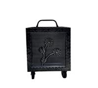 Porta Legna a Carrello in Ferro Battuto, 42x37x72 cm, con Ruote, per Camino e Stufa, Motivo floreale (Grigio)