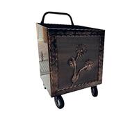 Porta Legna a Carrello in Ferro Battuto, 42x37x72 cm, con Ruote, per Camino e Stufa, Motivo floreale (Rame)