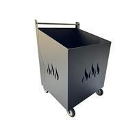 Porta Legna con Ruote, Porta Pellet, in Ferro Battuto, Grigio antracite, 52x47x80h cm, Motivo Fiamma, Per Camino e Stufe