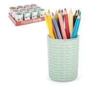 Porta-matite rotondo Plastic Forte Rattan - Set di 2 per ufficio, Marrone