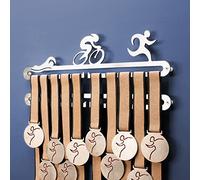 Porta medaglie Triathlon Doppio - Medagliere da Parete Triatleta Inox Spazzolato - Ironman Triathlete Medal Display Holder - Triathlon Medal Holder Double hanger, Wall-Mounted Medal Display Holder