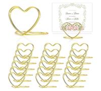 Porta memo, Portafoto da tavolo a forma di cuore, confezione da 20, in metallo, for decorazioni for matrimoni, compleanni e feste.(Gold)