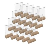 Porta menù in acrilico con base in legno | Supporto da tavolo | Metacrilato trasparente | (20 unità, A5 - Vertical)
