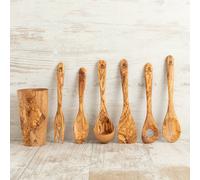 Porta mestoli cucina in legno di ulivo artigianale con/senza mestoli cm 11x11x18