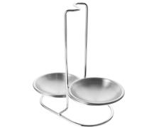 Porta Mestoli in Acciaio Inox, Supporto Verticale con Due Vaschette | Piattini Ceramici Removibili, Superficie Liscia, Asciugatura Rapida Dopo il Lavaggio, per Buffet e Servizio