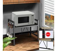 Porta microonde salvaspazio regolabile: capacità 100 kg, ripiano da cucina con ganci e organizer per riporre oggetti (nero)