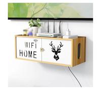 Porta Modem da Parete Scatola portaoggetti for Router Wireless WiFi Senza Fori, Presa a Muro, Set-Top Box, mobiletto Porta TV in Legno, mensola portaoggetti a Muro
