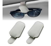 Porta Occhiali Auto, 2 Pezzi Supporto Magnetico per Occhiali da Visiera, Clip per Occhiali da Auto in Pelle PU Pelle Clip per Biglietti da Visita Supporto per Tutti Gli Occhiali (Grigio)