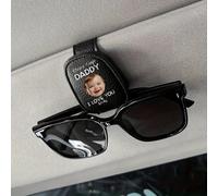Porta occhiali da sole personalizzato Drive Safe Daddy per visiera auto - Clip per visiera in pelle con foto personalizzata, supporto magnetico per occhiali da sole e clip per biglietti, regalo di