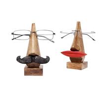 Porta occhiali in legno marrone con baffi e labbra, per la festa del papà, per lui e per lei, confezione da 2