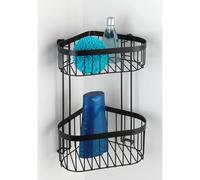 WENKO Portaoggetti angolare a 2 piani Classic Plus Black - Porta oggetti angolare, mensola angolare, qualità ad alta protezione contro la ruggine, Acciaio, 23.5 x 33 x 18.5 cm, Nero