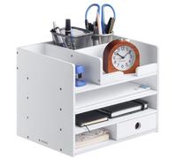 Navaris Desk Organizer Porta Oggetti Scrivania Ufficio - Minicassettiera Porta lettere Legno Bambù 33x24x26cm- Organizzatore Cancelleria a Cassettini