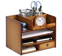 Navaris Desk Organizer Porta Oggetti Scrivania Ufficio - Minicassettiera Porta lettere Legno Bambù 33x24x26cm- Organizzatore Cancelleria a Cassettini