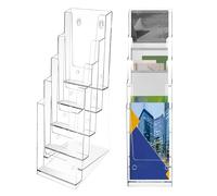 Porta opuscoli - organizer trasparente a 5 ripiani in acrilico - Espositore per brochure | per cartoline, documenti, poster, bancone, tavolo, ufficio, reception, , scuola, biblioteca
