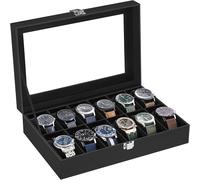 Porta Orologi a 12 Posti, Scatola Portaorologi, Coperchio in Vetro, Cuscini Rimo