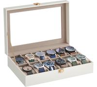 Porta Orologi a 12 Posti, Scatola Portaorologi, Coperchio in Vetro, Cuscini Rimo