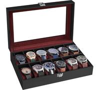 Porta Orologi a 12 Posti, Scatola Portaorologi, Coperchio in Vetro, Cuscini Rimo