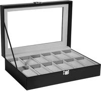 Porta Orologi a 12 Scomparti, Scatola per Orologi in PU Con Coperchio in Vetro,