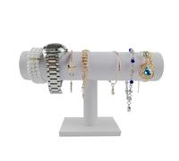 Porta Orologi e Bracciali Guarda il supporto rigido for espositore for gioielli con barra a T, braccialetto, catena, organizer for(White PU Leatherette)