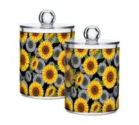 Porta palline e tamponi in cotone grigio girasole estetico con coperchi | Set di barattoli da bagno con coperchi; coperchio con pomello a sfera; protegge gli oggetti conservati nella stanza delle