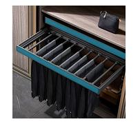 Porta-pantaloni regolabile blu con sistema buffer - binario scorrevole estraibile per armadio, perfetto per sciarpe e jeans, soluzione di archiviazione larga 65 cm.