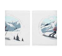 Porta passaporto a tema sci, ultra sottile, in pelle PU, organizer per documenti da viaggio, compatto, premium internazionale, per donne e uomini