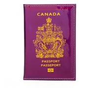 Porta passaporto canadese a specchio laser in pelle PU Custodia per passaporto moda fantasia in pelle stampata oro libro passaporto, Viola, 11 x 15 cm, Casual