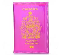 Porta passaporto canadese a specchio laser in pelle PU Custodia per passaporto moda fantasia in pelle stampata oro libro passaporto, Rosso rosato, 11 x 15 cm, Casual