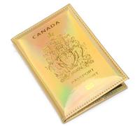 Porta passaporto canadese a specchio laser in pelle PU Custodia per passaporto moda fantasia in pelle stampata oro libro passaporto, Oro, 11 x 15 cm, Casual